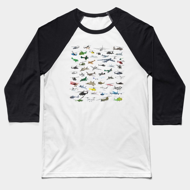 Various Colorful Airplanes and Helicopters Baseball T-Shirt by NorseTech